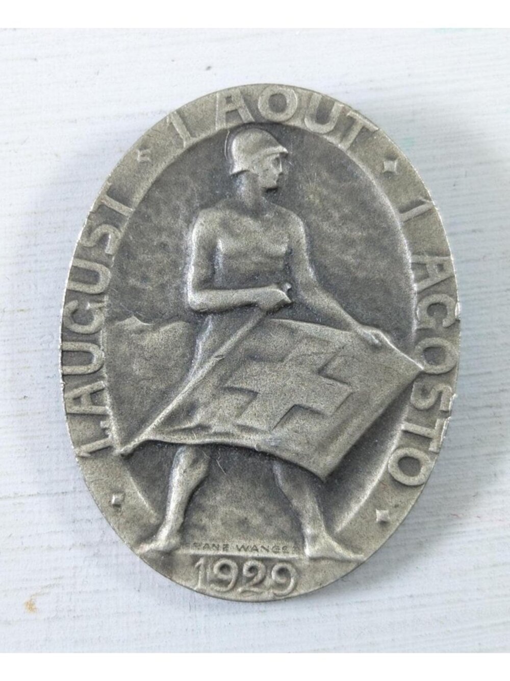 1929 Franz Wanger Swiss National Day badge 1st of August, Huguenin Le Locle